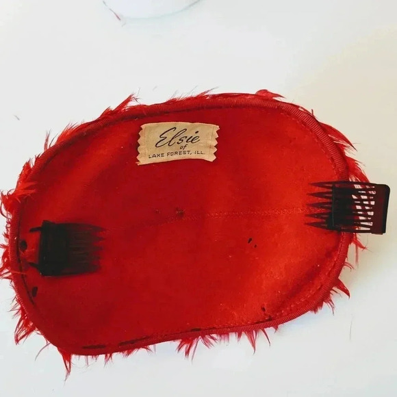 Elsie Red Cocktail Hat Feather Fascinator Headband - Picture 5 of 6